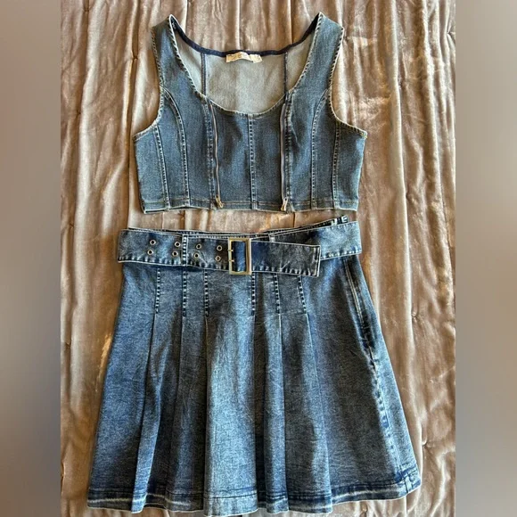 Denim Matching Skirt and Top Set - Picture 1 of 9